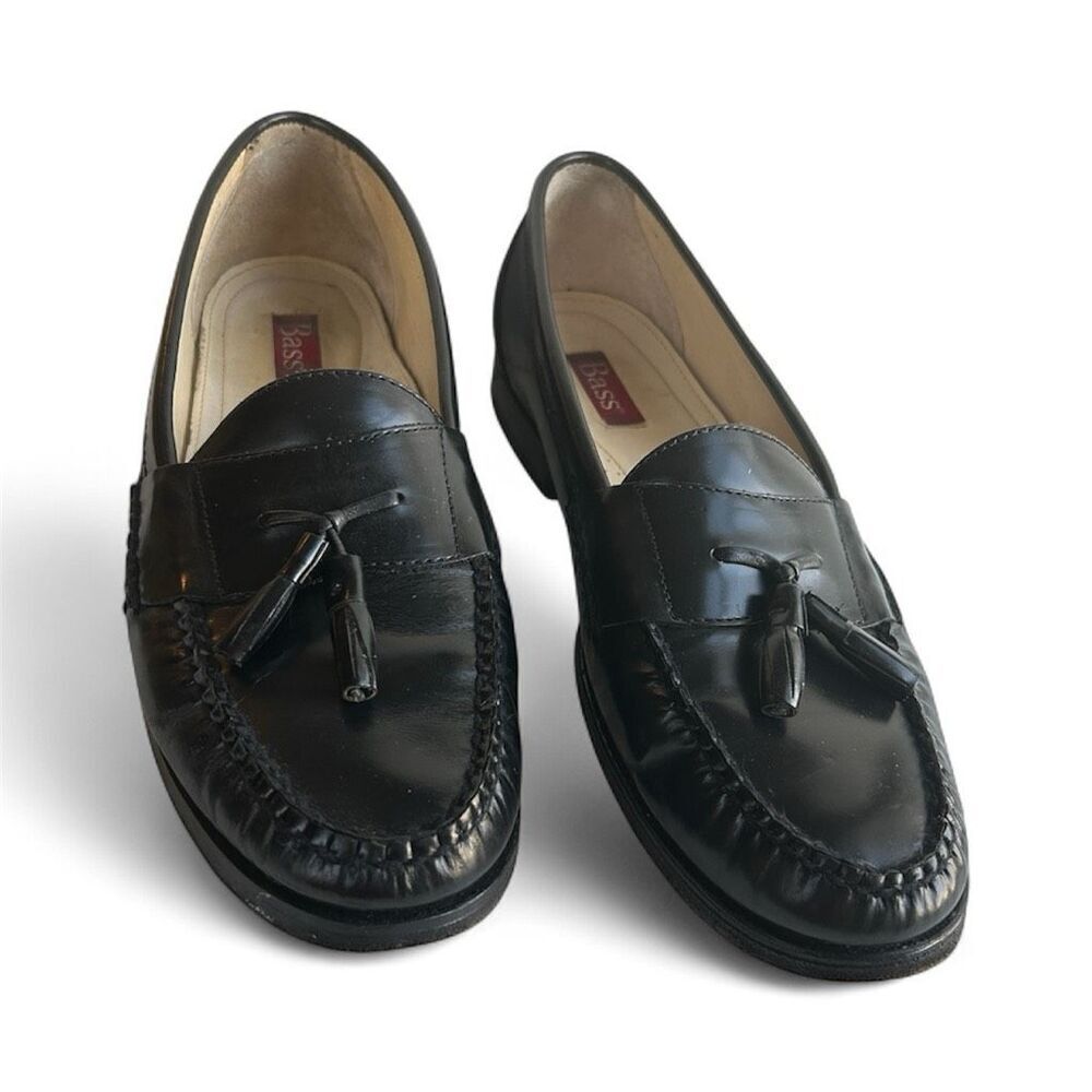 Bass Harrison Men’s 10D Black Leather Tassel Loafers Classic